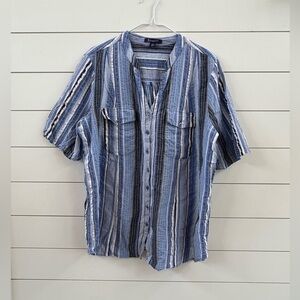 Roaman's Blue & White Striped Short-Sleeve Button Front Shirt